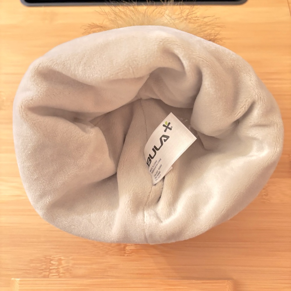 BULA | Beige Knit Beanie with Faux Fur Pom - Picture 2 of 6